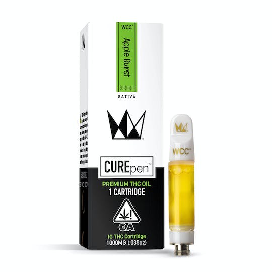 Cure Pen. West Coast Cure’s Apple Burst CUREpen Cartridge produces an engaging vape with a hint of sour apples and petrol.