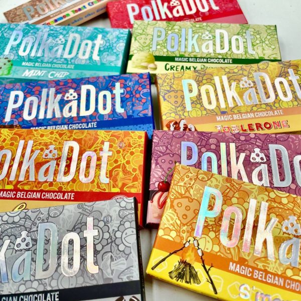 Polkadot Magic Belgian Chocolate. 0 – 30 minutes after ingestion you will notice distortion of space and time, bright, beautiful colors, visual distortions, mystical experiences, euphoria, and happiness.